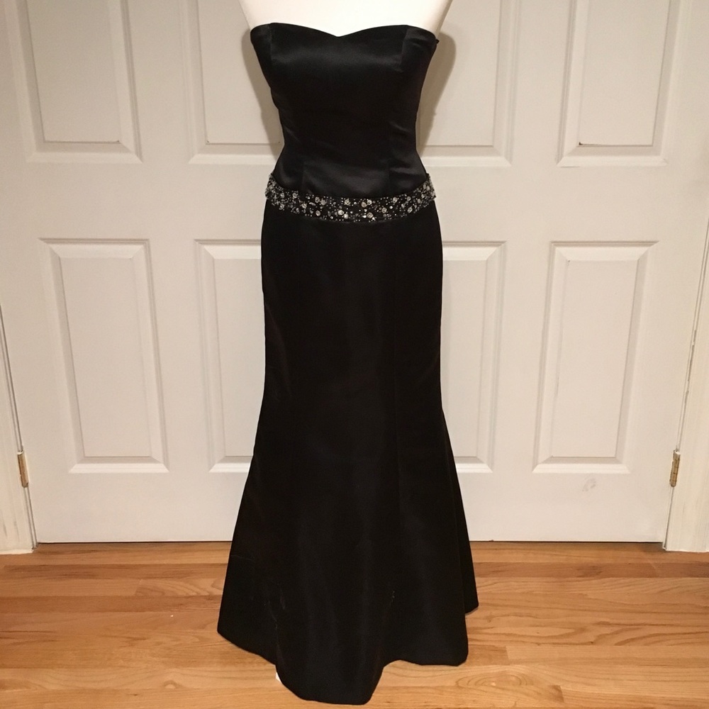 Black Strapless Embellished Gown, size 4.